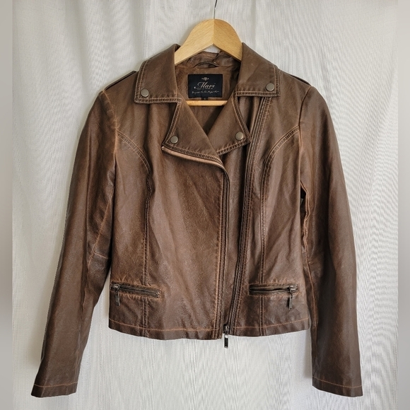 Mavi Chocolate Brown Faux Leather Moto Western Jacket - Picture 2 of 11